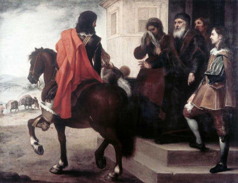 Departure of The Prodigal Son White Modern Wood Framed Art Print with Double Matting by Murillo, Bartolome Esteban