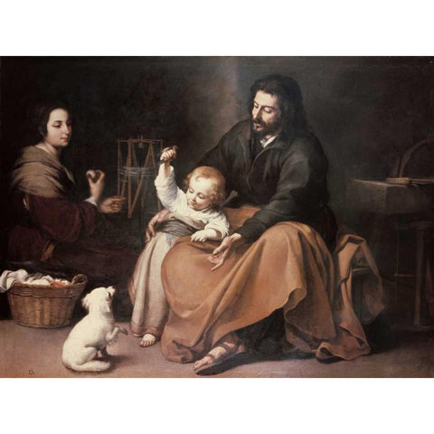 Holy Family With a Bird White Modern Wood Framed Art Print by Murillo, Bartolome Esteban