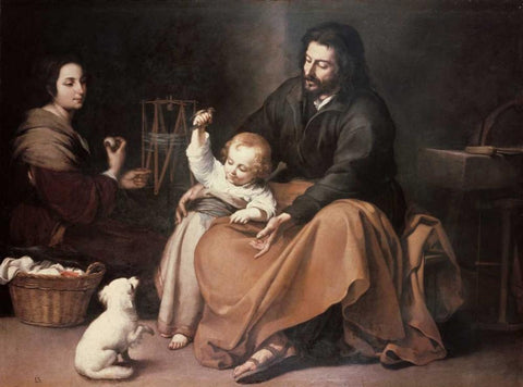 Holy Family With a Bird White Modern Wood Framed Art Print with Double Matting by Murillo, Bartolome Esteban