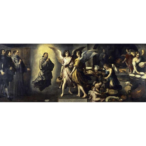 La Cuisine Des Anges Gold Ornate Wood Framed Art Print with Double Matting by Murillo, Bartolome Esteban