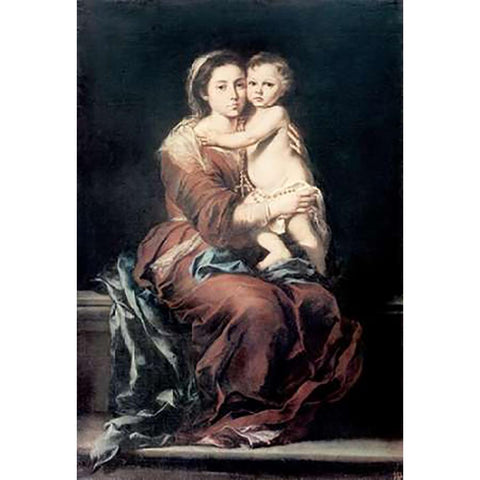 Madonna and The Rosary #1 White Modern Wood Framed Art Print by Murillo, Bartolome Esteban