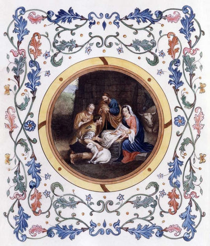 Nativity With Illuminated Border White Modern Wood Framed Art Print with Double Matting by Murillo, Bartolome Esteban