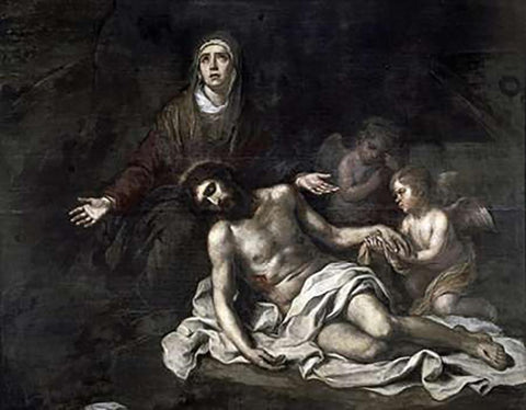 Pieta Black Ornate Wood Framed Art Print with Double Matting by Murillo, Bartolome Esteban