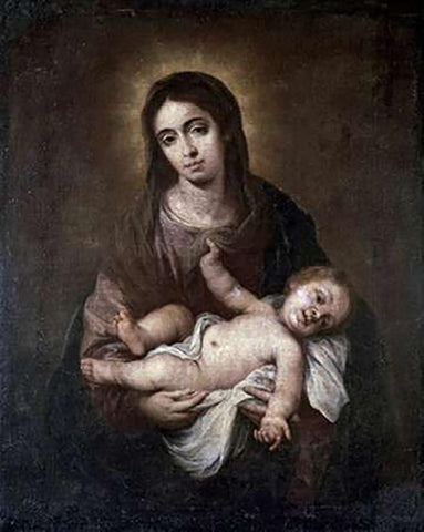 Virgin and Child #1 Black Ornate Wood Framed Art Print with Double Matting by Murillo, Bartolome Esteban