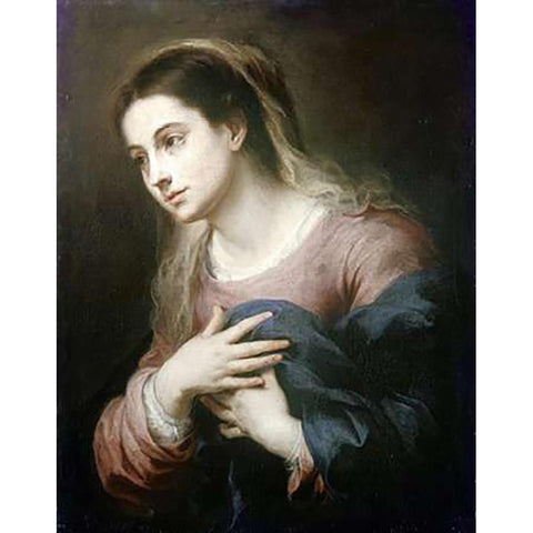 Virgin of The Annunciation Gold Ornate Wood Framed Art Print with Double Matting by Murillo, Bartolome Esteban