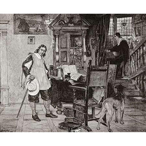 Oliver Cromwell Visits Milton Gold Ornate Wood Framed Art Print with Double Matting by Neal, David Dalhoff