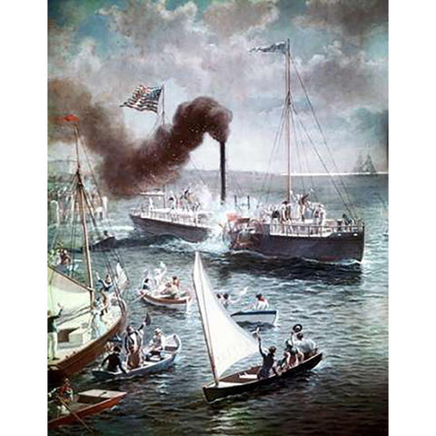 Fultons Triumph The Clermont, 1807 Black Modern Wood Framed Art Print with Double Matting by Ogden, Henry Alexander