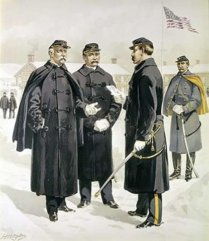 Officers and Enlisted Men Black Ornate Wood Framed Art Print with Double Matting by Ogden, Henry Alexander