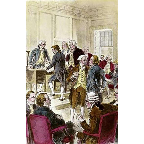 Signing The Declaration of Independence, 7/4/1776 Black Modern Wood Framed Art Print with Double Matting by Ogden, Henry Alexander