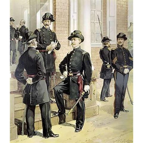 Staff - Field-And-Line Officers Gold Ornate Wood Framed Art Print with Double Matting by Ogden, Henry Alexander