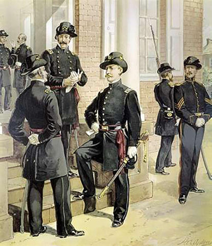 Staff - Field-And-Line Officers Black Ornate Wood Framed Art Print with Double Matting by Ogden, Henry Alexander