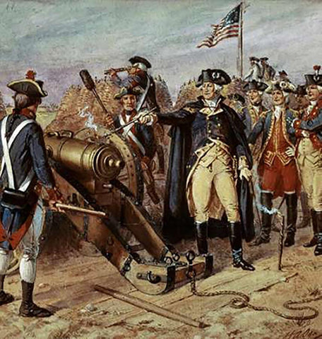 Washington Firing First Shot at Yorktown Black Ornate Wood Framed Art Print with Double Matting by Ogden, Henry Alexander