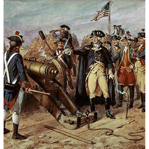 Washington Firing First Shot at Yorktown Gold Ornate Wood Framed Art Print with Double Matting by Ogden, Henry Alexander