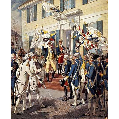 Washington Visiting Rochambeau at French Embassy Black Modern Wood Framed Art Print with Double Matting by Ogden, Henry Alexander