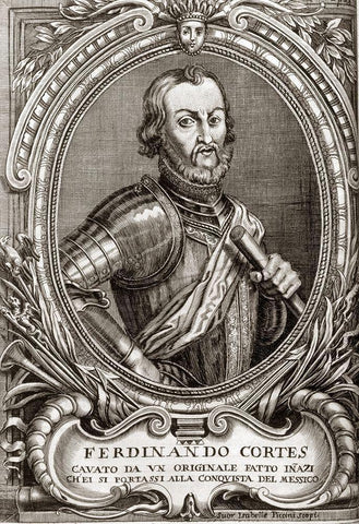 Hernan Cortes Black Ornate Wood Framed Art Print with Double Matting by Ogilby, John