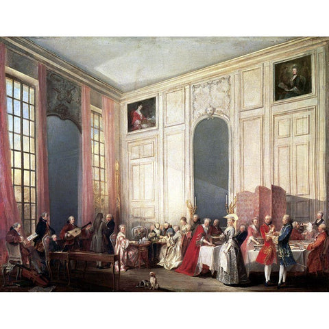 Tea In The English Manner Black Modern Wood Framed Art Print with Double Matting by Ollivier, Michel Barthelemy