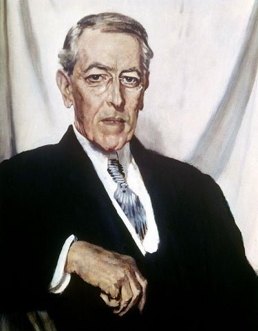 Woodrow Wilson Black Ornate Wood Framed Art Print with Double Matting by Orpen, William Newenham