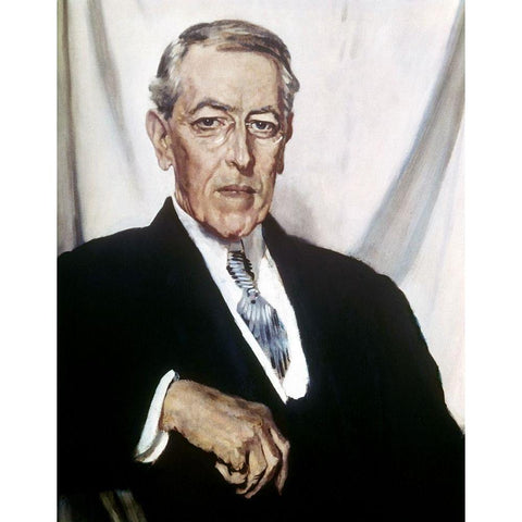 Woodrow Wilson Black Modern Wood Framed Art Print with Double Matting by Orpen, William Newenham