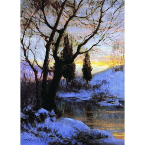 Winter Sunset Gold Ornate Wood Framed Art Print with Double Matting by Palmer, Walter Launt