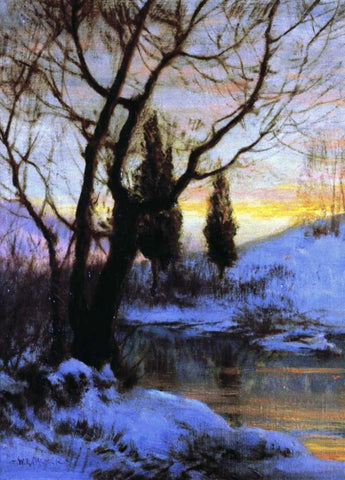 Winter Sunset Black Ornate Wood Framed Art Print with Double Matting by Palmer, Walter Launt