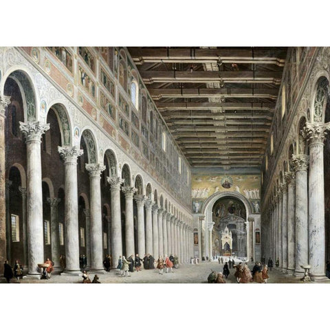 Interior of San Paolo Fuore Le Mure, Rome Gold Ornate Wood Framed Art Print with Double Matting by Panini, Giovanni Paolo