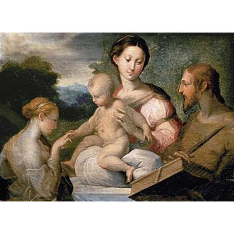 Mystical Wedding of Saint Catherine Black Modern Wood Framed Art Print with Double Matting by Parmigianino, F.