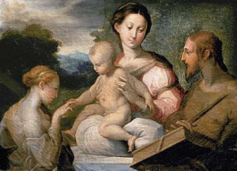 Mystical Wedding of Saint Catherine White Modern Wood Framed Art Print with Double Matting by Parmigianino, F.