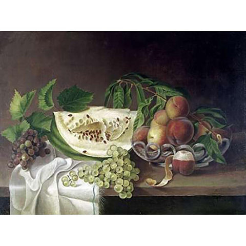 Still Life With Fruit Black Modern Wood Framed Art Print with Double Matting by Peale, Charles Willson