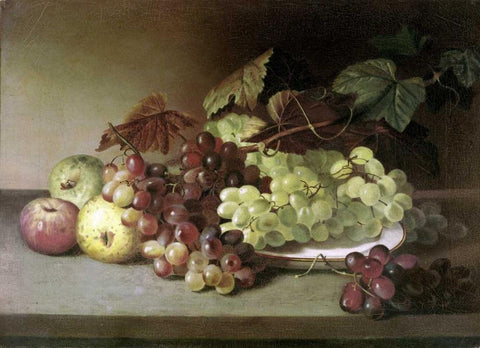 Grapes and Apples White Modern Wood Framed Art Print with Double Matting by Peale, James