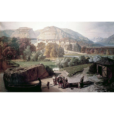 Roman Town at The Foot of The Alps Black Modern Wood Framed Art Print with Double Matting by Penguilly-L Haridon, Octave