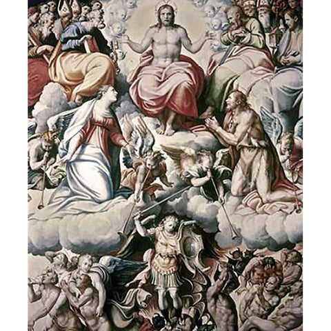 Last Judgement Black Modern Wood Framed Art Print with Double Matting by Penni, Giovanni Francesco