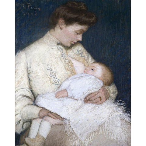 Nursing The Baby Gold Ornate Wood Framed Art Print with Double Matting by Perry, Lilla Cabot