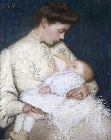 Nursing The Baby Black Ornate Wood Framed Art Print with Double Matting by Perry, Lilla Cabot