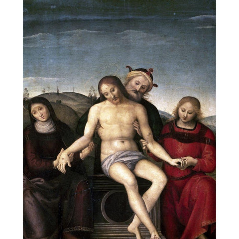 Pieta Black Modern Wood Framed Art Print with Double Matting by Perugino, Pietro