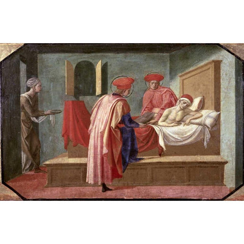 St. Cosmas and St. Damian Caring For a Patient Gold Ornate Wood Framed Art Print with Double Matting by Pesellino, Francesco