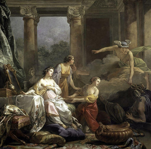 Mercury, Herse and Aglauros Black Ornate Wood Framed Art Print with Double Matting by Pierre, Jean-Baptiste