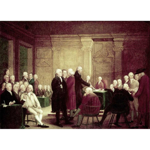 Congress Voting Independence, c. 1784 - 1788 Gold Ornate Wood Framed Art Print with Double Matting by Pine, Robert