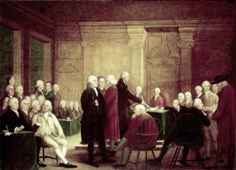 Congress Voting Independence, c. 1784 - 1788 Black Ornate Wood Framed Art Print with Double Matting by Pine, Robert