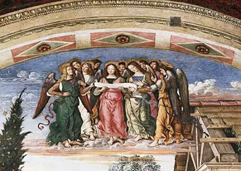 Adoration of The Shepherds - Detail Black Ornate Wood Framed Art Print with Double Matting by Pintoricchio, Bernardino