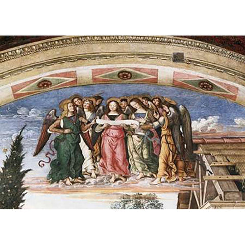 Adoration of The Shepherds - Detail White Modern Wood Framed Art Print by Pintoricchio, Bernardino