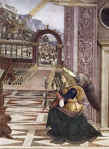 Annunciation (Detail) Black Ornate Wood Framed Art Print with Double Matting by Pinturicchio, Bernardino