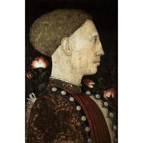 Portrait of Lionello DEste Gold Ornate Wood Framed Art Print with Double Matting by Pisanello