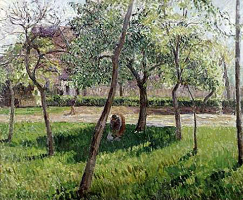 An Enclosure in Eragny Black Ornate Wood Framed Art Print with Double Matting by Pissarro, Camille