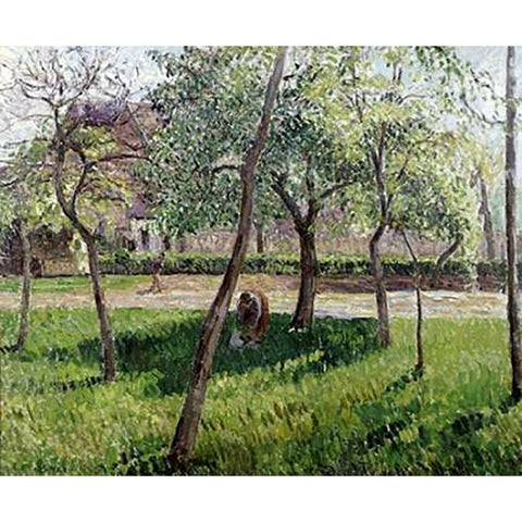 An Enclosure in Eragny Gold Ornate Wood Framed Art Print with Double Matting by Pissarro, Camille