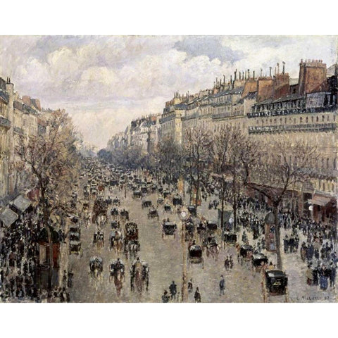 Boulevard Montmartre In Paris Gold Ornate Wood Framed Art Print with Double Matting by Pissarro, Camille