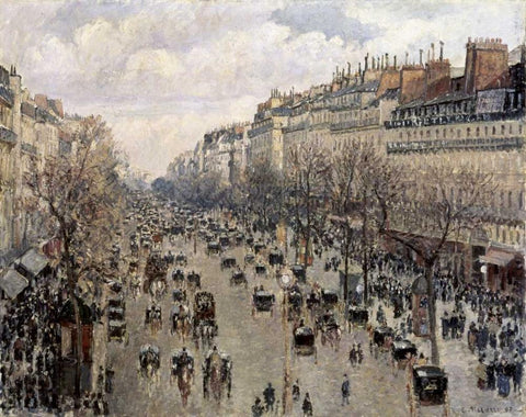 Boulevard Montmartre In Paris Black Ornate Wood Framed Art Print with Double Matting by Pissarro, Camille