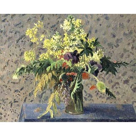 Bouquet of Flowers White Modern Wood Framed Art Print by Pissarro, Camille