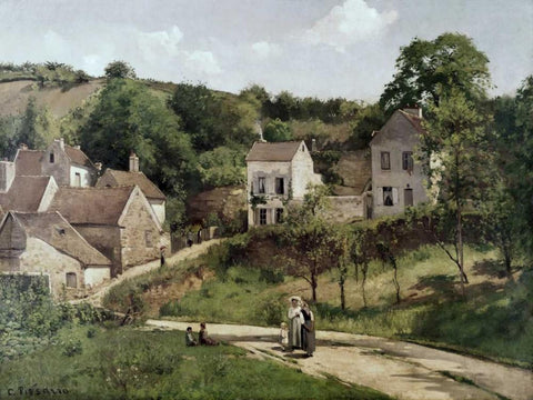 Country Road White Modern Wood Framed Art Print with Double Matting by Pissarro, Camille