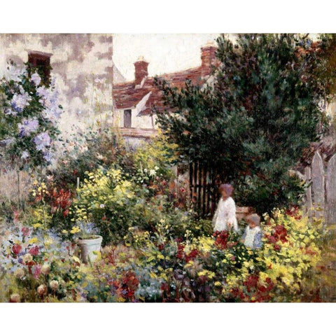 In the Garden Black Modern Wood Framed Art Print with Double Matting by Pissarro, Camille