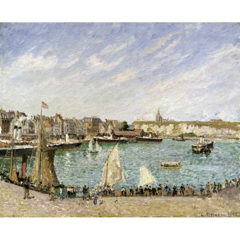 LApres-Midi, Soleil, Avant-Port De Dieppe White Modern Wood Framed Art Print by Pissarro, Camille